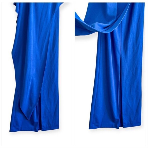 Badgley Mischka One-Shoulder Draped Cape Gown, Blue, Size 0, New with tag - Picture 11 of 14